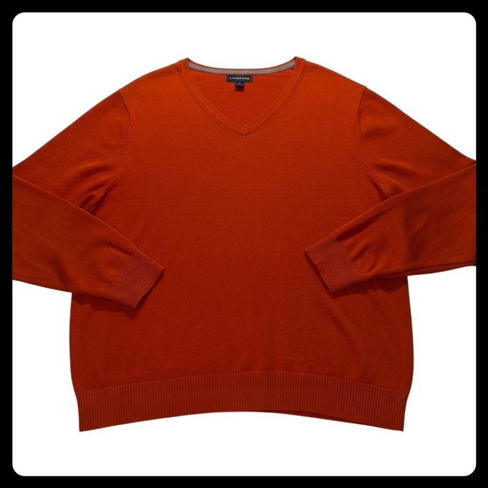 Lands' End V-Neck Sweater Mens Large Orange Cotton Solid Pullover